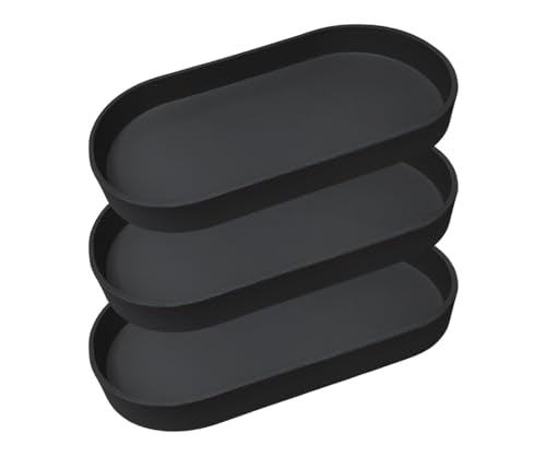 Black Small Tray (11.8 inch), 3 Pack Oval Tray for Kitchen Counter, Bathtub Bathroom Vanity Items, Countertop Organizer, Coffee Accessory, Bar, Serving Seasoning, Salt and Pepper, Soap. - color: Black-3 Tray, size: 11.8" x 5.9" x 1.2"