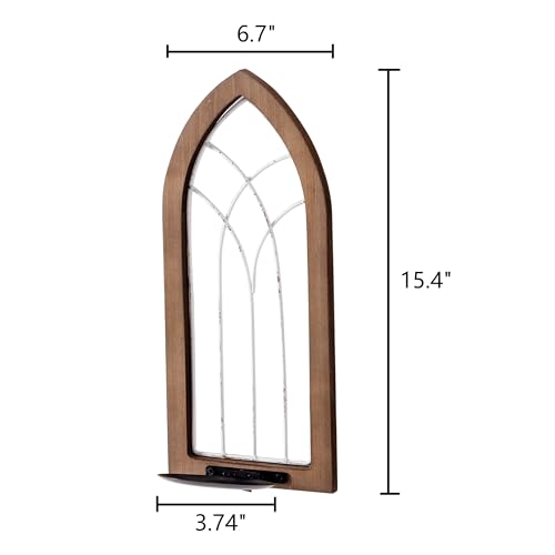 SOFE Farmhouse Wall Candle Holder, Rustic Candle Sconces Set of Two Arch Cathedral Window Decor, Wall Mounted Pillar Candle Holders for Living Room, Bedroom, Hallway, Brown