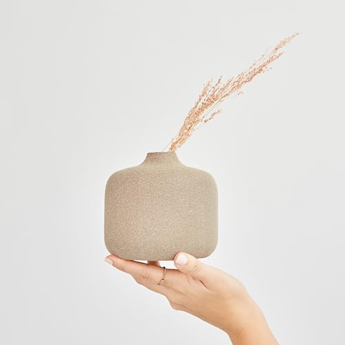 Small Ceramic Vase for Pampas Grass or Flowers - Minimalist Home Decor - Round Boho Pampas Grass Vase - Flower Vase for Coffee Table - Modern Vase for Centerpiece Table Decorations
