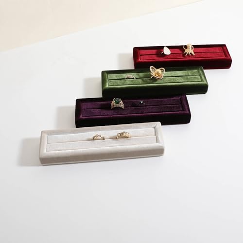 Velvet Ring Storage Organizer, Jewelry Display Holder with Slots for Show, Velvet Jewelry Ring Stand for Selling【Beige】 - color: Beige