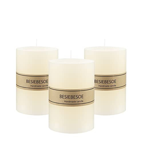 3×4 Ivory Pillar Candles Set of 3 Unscented Handpoured Weddings, Home Decoration, Restaurants, Spa, Church Smokeless Cotton 120 Hour - size: 3×4 ivroy