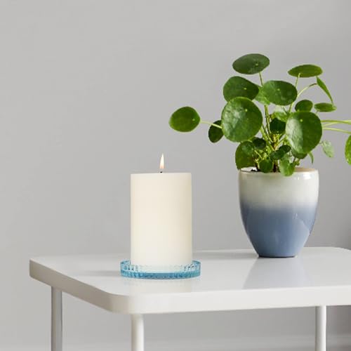 Glass Pillar Candle Holder, 4" Blue Candle Plates Set of 3, Glass Candle Holders for Wedding, Party, Holiday, Home Decor, Table Centerpiece - color: Blue, size: 3 pcs
