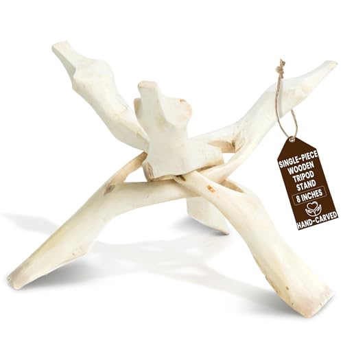 Alternative Imagination Wooden Tripod Display Stand - 8-Inch Hand Carved Holder Made from Mango Wood -Folding Natural Stand for Abalone Shell, Crystal Ball, Key Bowl,Trinket Dish, Incense,Decor & More - size: 8 Inches