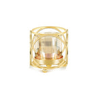 Gold Hurricane Candle Holder with Metal Frame & Windproof Glass Lid, Geometric Cutouts for Weddings, Parties, Home Decor - size: Small
