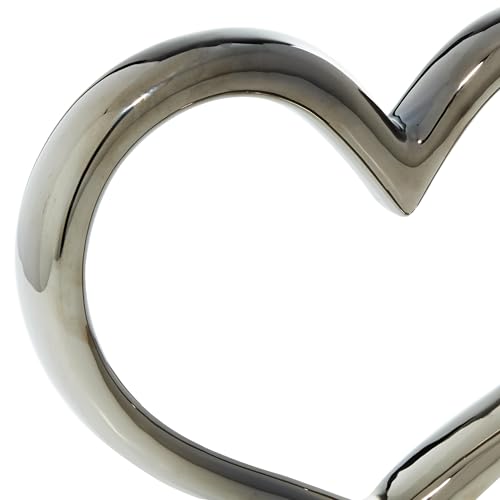 Deco 79 Ceramic Heart Decorative Sculpture Home Decor Statue with Black Base, Accent Figurine 13" x 3" x 12", Silver