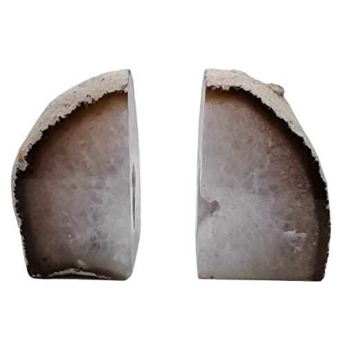Natural Agate Bookends Pair - 3-4 lbs Heavy Duty Non-Slip Stone Bookends for Shelves | Unique Decorative Book Ends Gift | Home Office Decor - color: Nature, size: 3-4LBS
