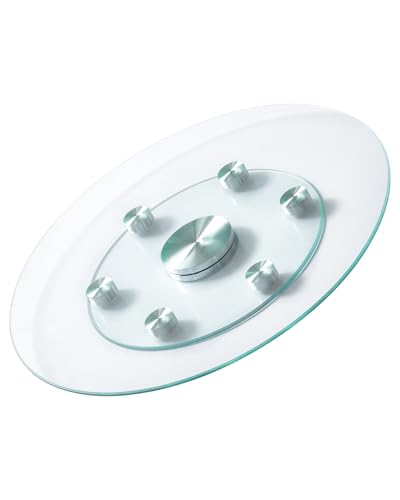 VEVOR 24 in Glass Lazy Susan Turntable, Tempered Glass Dining Table Centerpiece with 6 Rotating Wheels, 360° Smooth and Silent Spin Tabletop Rotating Tray, for Family Gatherings, Banquets & Weddings - size: 24 "