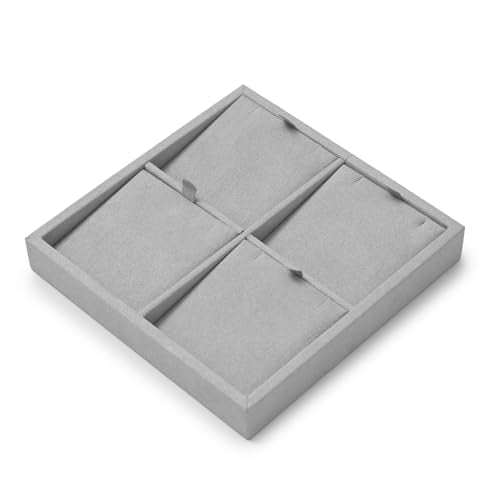 Microfiber 4 Slots Jewelry Pendant Display Tray Jewelry Necklace Organizer Display Tray(Gray) - size: 5.49" x 5.5" x 0.78"