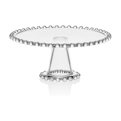 Fitz & Floyd Beaded Large Glass Cake Stand, 10.75 Inch Clear Glass Pedestal Cake Stand for Desserts, Appetizers, and Entertaining