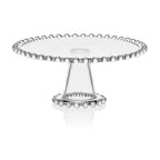 Fitz & Floyd Beaded Large Glass Cake Stand, 10.75 Inch Clear Glass Pedestal Cake Stand for Desserts, Appetizers, and Entertaining