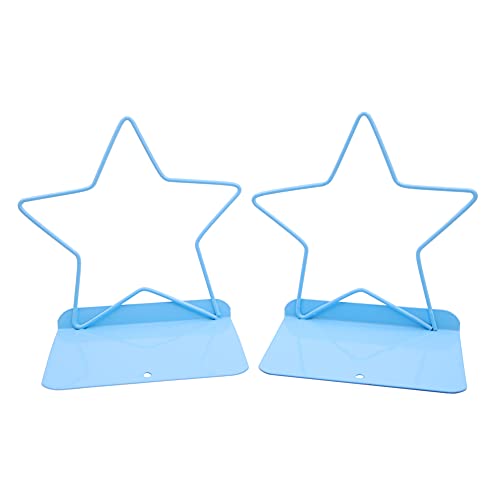 Fashion Star Bookend Non-Skid Metal Book Ends Book Stands for Home Shelves School Office Decoration Kids Study Gift (Blue) - color: Blue