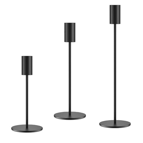 Set of 3 Black Taper Candle Holders, Metal Black Candlestick Holders, Tall Candle Holder, Fits 3/4 inch Thick Candle&Led Candles, for Table Centerpiece, Wedding, Dinning, Party Home Decor - color: Black Color, size: 3PC