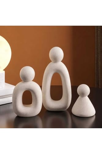 SODEF Figurine Set 3 Piece Handmade Concrete Minimalist Design Abstract Art Home Decor White - White, One Size