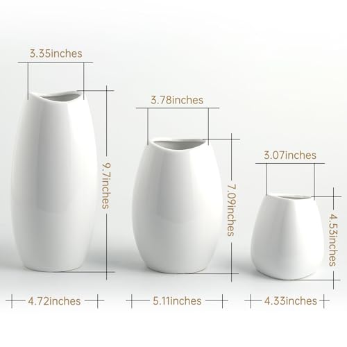 hjn Ceramic Vase Set of 3 White Flower Vase for Home Decor, Modern Decorative Vases for Flowers/Ideal Shelf Decor/Table/Living Room/Kitchen/Office-White - color: White