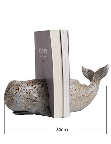 HAUCOZE Decorative Book Ends Ocean Decor Statue Whale Sculpture Table Centerpiece Gift for Home Office Bookshelf 9.4 Inch