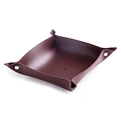 SANQIANWAN Leather Jewelry Valet Tray for Women and Man, Portable Entryway Table Tray Bedside Nightstand Desk Tray Small Catchall Travel Dish Plate for Key,Wallet,Watch,Coin(8x8, Deep Brown-B) - color: Deep Brown-b, size: 8×8
