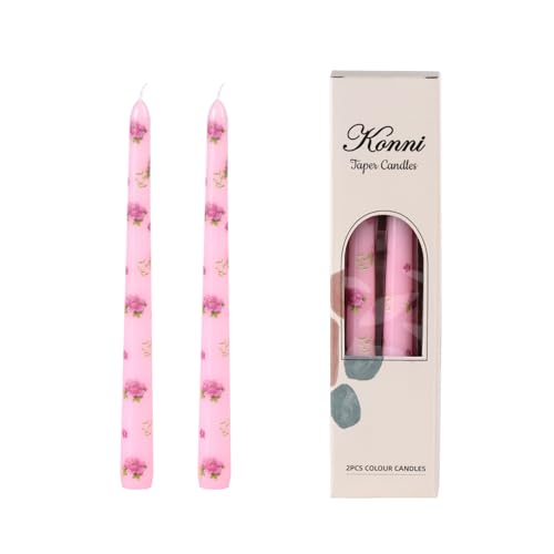 Taper Candles,10 inch 2pc Pink Tapered Candles with Peony Printed, Unscented and Smokeless Long Burning Candles,Tall Candlesticks with Cotton Wicks,Ideal for Weddings, Home Décor - style: Peony（2）