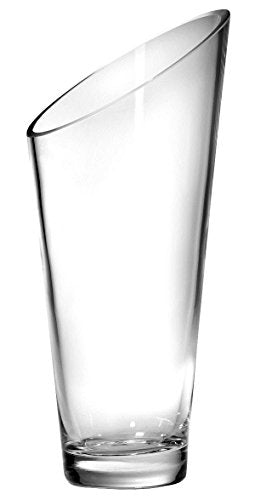 Barski Glass - Handmade - 8.25" H - (8.25 inches High) - Slant Vase - Clear - Made in Europe
