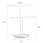 White Jewelry Holder Stand with Ceramic Tray: Small Hanging Necklace Organizer Tree for Earrings, Bracelets, Rings – Jewelry Display Hanger for Women & Girls, White - color: white tray white bar