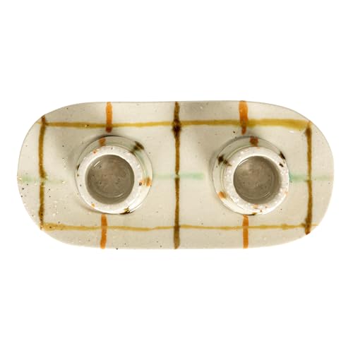 Creative Co-Op Checkered Charm Stoneware Taper Holders, Multicolor - style: Taper Holder