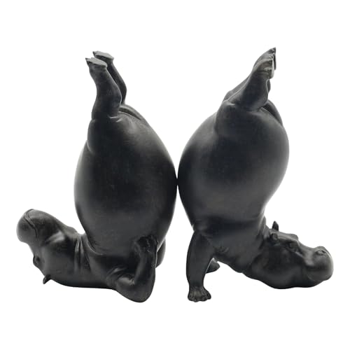 Lukitas Upside Down Hippo Decorative Bookends, Non-Slip Book Holders, Whimsical Animal Ornaments for Office Home Bookshelf Decor, Black, Resin 8.5'' - color: Hippo