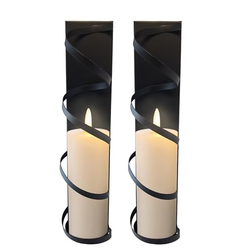 Lily's Home Metal Spiral Wall Candle Sconces Set of 2. Elegant Wall Decorations for Living Room, Bedroom, Hallways and Farmhouse - Perfect for Fireplace Mantel Decoration. for 3" Dia Pillar Candles - color: Metal Spiral