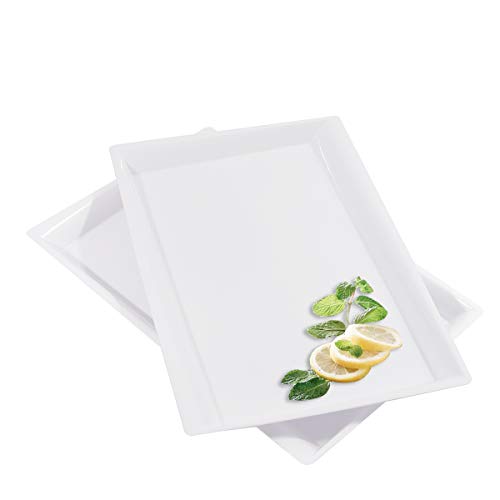I00000 8 Pack White Plastic Serving Tray, 15" x 10" Rectangle Food Trays, Disposable Serving Platter for Parties, Internal Inclined Design Perfect for Weddings and Party - color: White