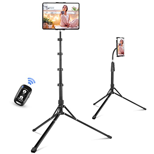 Aureday iPad Stand Floor, 67” Height Adjustable iPad Tripod Stand, Tablet Stand with Extendable Holder for iPad mini, iPad Air, iPad Pro, Kindle, Switch, Smartphones, and All 4.7" to 12.9" Devices - color: Black