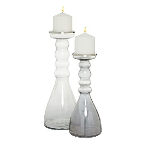 The Novogratz Glass Handmade Bubble Pillar Candle Holder, Set of 2 11", 14"H, Gray - color: Gray, size: 2 PIECES SMALL SIZE