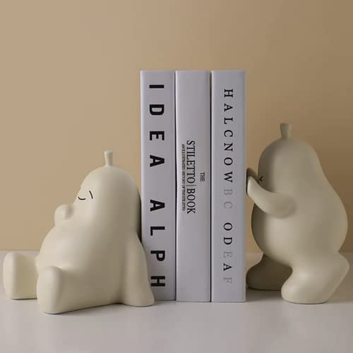 Linxia Pear Bookends Vanilla White Ceramic Creative Bookends for Shelves Book Holder Stopper for Books/Movies/CDs/Video Games (1 Pairs) Backrest Style - color: Vanilla, size: Backrest style