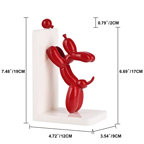 Resin Balloon Dog Book Ends Decorative，Balloon Dog Bookends Animal Bookends，Animal Book Ends for Kids Books，Cute Bookends Unique Book Ends Book Stopper Book Holder for Shelf Office Home Decor - color: Red-1 Pcs