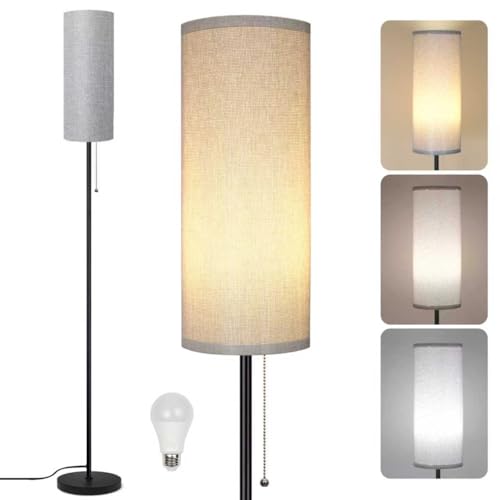 Floor Lamp for Living Room, Modern Standing Lamps with Lampshade, Minimalist Tall Lamp with Chain Switch for Living Room, LED Bulb Included (Gray Shade) - color: Gray Shade