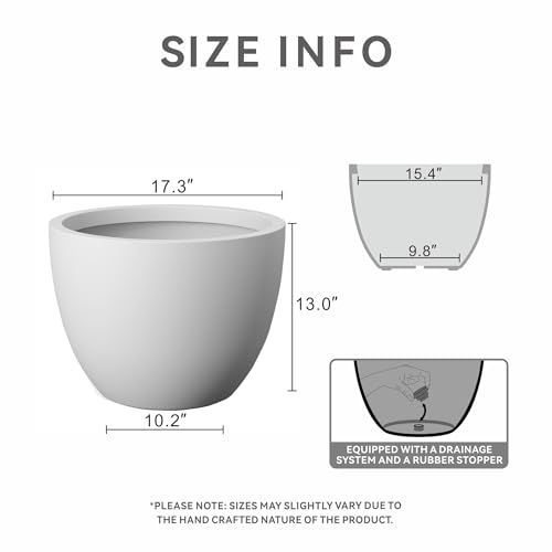 Kante 17.3 Inch Round Concrete Planter - Classic Large Indoor/Outdoor Plant Pot with Drainage Hole and Rubber Plug, Suitable for Gardens and Patios, White - color: White, size: 17.3"Dia x 13"H