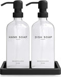 Glass Hand and Dish Soap Dispenser Set by Brighter Barns - Kitchen Soap Dispenser Set with Tray, Stainless Steel Pump - Glass Bottles for Sink - Black Kitchen Accessories for Home, Hotel, Gift (Clear) - color: Clear Hd