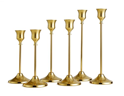 SylvaCraft Brass Gold Candle Holders Rustproof Taper Candlestick Holders for Holiday Party Table Centerpiece Wedding Fireplace Mantel Housewarming Gift(2 Sets(6 Pcs)) ﻿ - size: 2 Sets(6 Pcs)