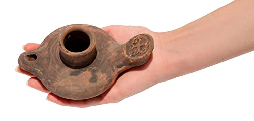 Herodian Cross Oil Lamp Replica – Authentic Biblical Terracotta Lamp from the Time of Jesus – Handmade Holy Land Artifact Gift - color: Herodian - Biblical Brown With Cross