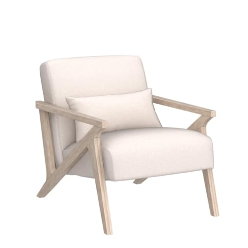 INZOY Mid Century Modern Chair with Wood Frame, Upholstered Armchair with Waist Cushion, Accent Chair for Living Room Bedroom Apartment, Easy Assembly, Beige - color: Beige