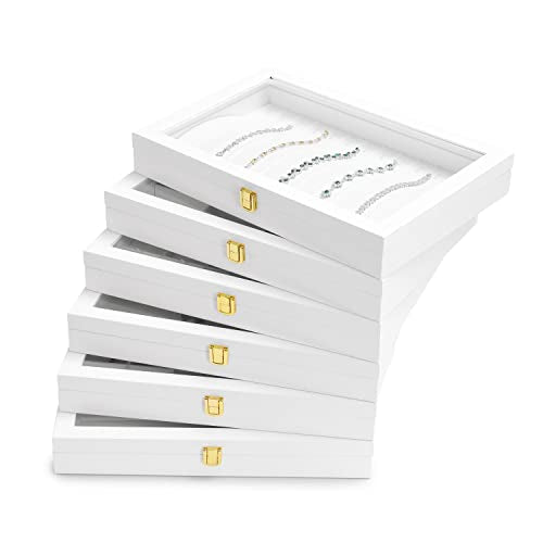 Oirlv White Jewelry Organizer Tray with Acrylic Lid Premium Leather Jewelry Box with Transparent Lid Drawer Insert Big Necklace Display Case(Flat Tray) - color: White, size: 1 Grid