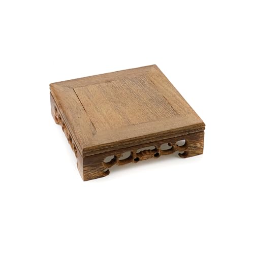 Wooden Display Stand Base 4.72"×4.72" Square Wood Carved Pedestal Oriental Style Stand for Vase, Teapot, Table Lamps - size: 4.72"×4.72"