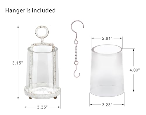 3.3" Wide Modern Farmhouse Metal Hurricane Candle Holder with Handmade Sturdy Glass Sleeve in Rustic White for Tealight Candle & Plants, Glass Hurricane Lantern, Industrial, Minimalistic - color: White Shabby, size: 3.3"x5.2"