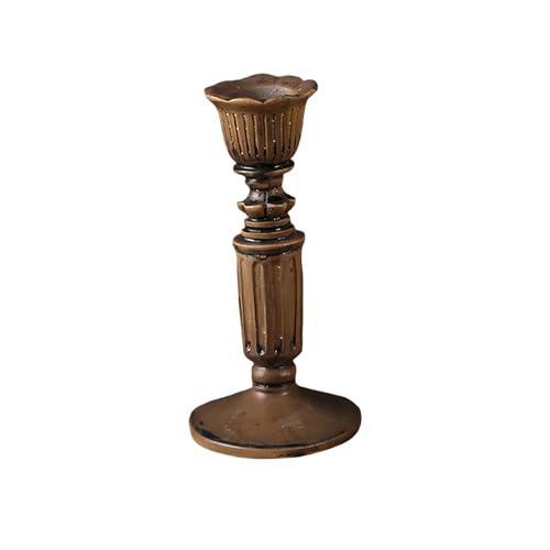 French Nostalgic Floral Resin Candle Holder - Antique Bronze Finishing, Retro Carved Candlestick Decor for Home, Shelf, Mantel (Small/Medium/Large Size) (Medium Size) - size: Medium size