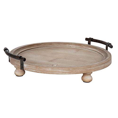 Kate and Laurel Bruillet Round Wooden Footed Tray with Handles, 15 inch Diameter, Rustic Finish - color: Natural