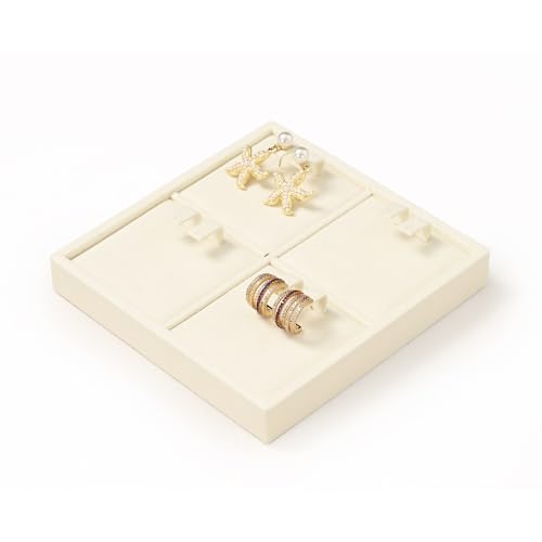 Oirlv Microfiber 4 Slots Jewelry Earring Display Tray Earring Display Organizer Tray(Beige) - color: 4 Earrings B P13402