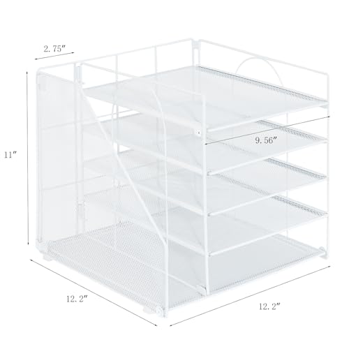 LEKETREE Desk Organizers and Accessories, 5-Tier Paper Letter Tray Organizer with File Holder, Desktop Organizer for Office Supplies (White) - color: White, size: 12" x 12" x 12"