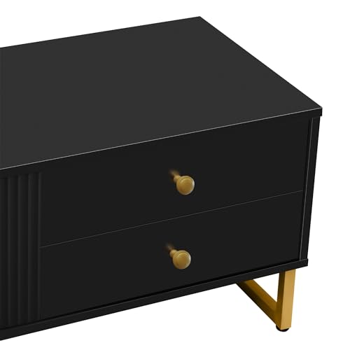 Modern TV Stand with Drawers for TVs up to 75'', Media Console Storage Cabinet Entertainment Center Furniture for Living Room Bedroom, Gold Metal Legs, 70.9-Inch, Black - color: Black
