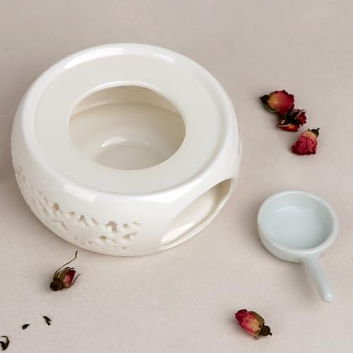 KAYCROWN Teapot Warmer, Ceramic Tea Warmer with Tealight Holder, Teapot Heater for Heating Tea, Coffee, Milk, Tea Light Warmer (White)