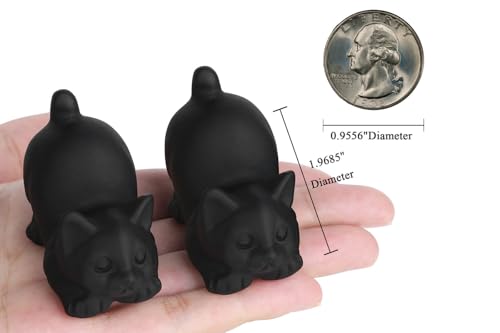 2" Black Cat Statue Obsidian Crystal Cat Decor Figurines Carved Room Decor for Desk Lazy Sculpture Handcrafted Healing Stone Natural Gemstones Spiritual Gifts for Cat Lovers - color: Black-matt Obsidian