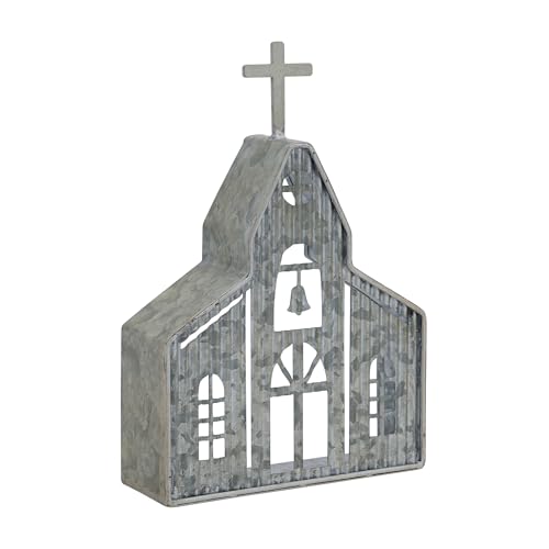 Church Shaped Tea Light Candle Holder Farmhouse Galvanized Metal Candle Holder Vintage Decorative Tealight Holder for Table Centerpiece Decoration - 6.22" x 1.97" x 9.25" - size: Crucifixion Church