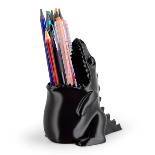 Cute Dinosaur Pen Holder, Dinosaur Figurine Pencil Holder for Office Desk Decor, 3D Printed, Black T-Rex Desktop Organizer, Funny Dinosaur Pen Holder Gifts for children and adults - color: Black, size: Cute Dinosaur
