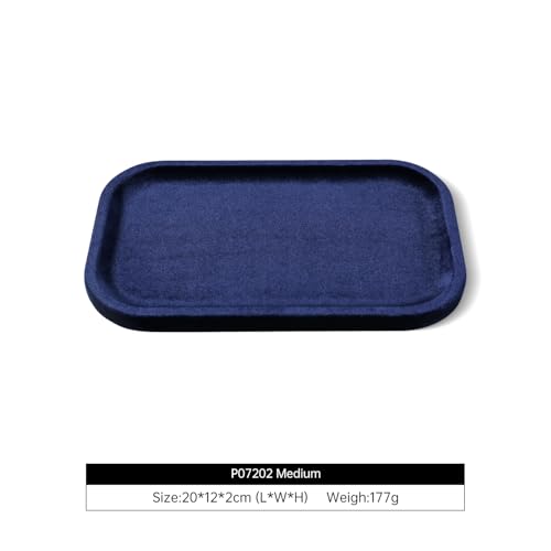 Resilient Velvet Jewelry Display Tray for Ring Earrings Bracelet Necklace, Flat Jewellery Dish for Showcase Store Retail Counter Exhibition Photography Livestream (Dark Blue, Medium) - color: Dark Blue, size: Medium